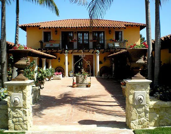 Brick Pathway & Stone Pillars