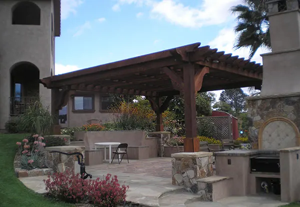 Large wood patio cover in Bonsall, CA